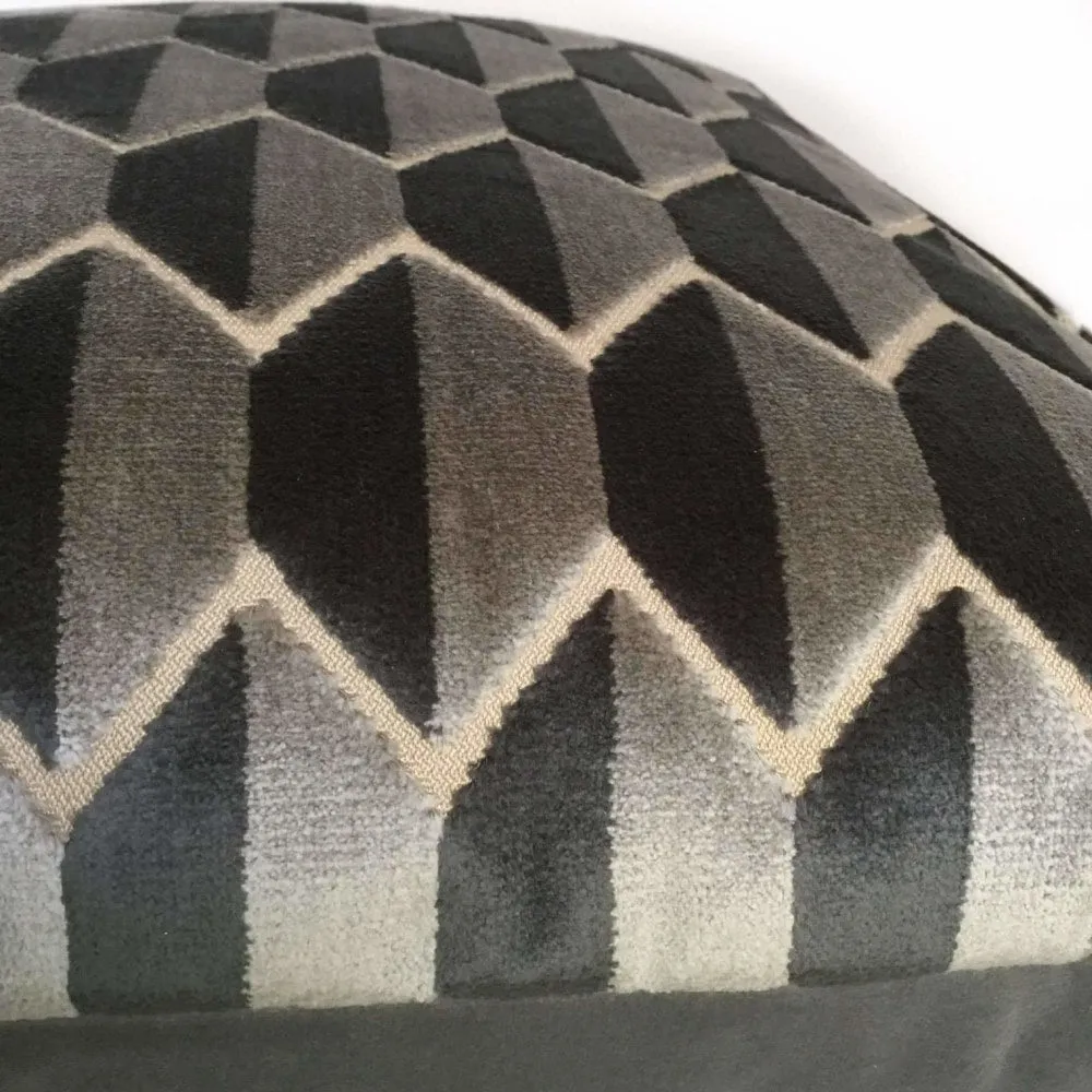 (CLEARANCE) Robert Allen Alessio Geometric Gray Black Velvet Pillow Cover