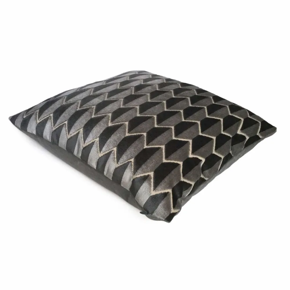 (CLEARANCE) Robert Allen Alessio Geometric Gray Black Velvet Pillow Cover