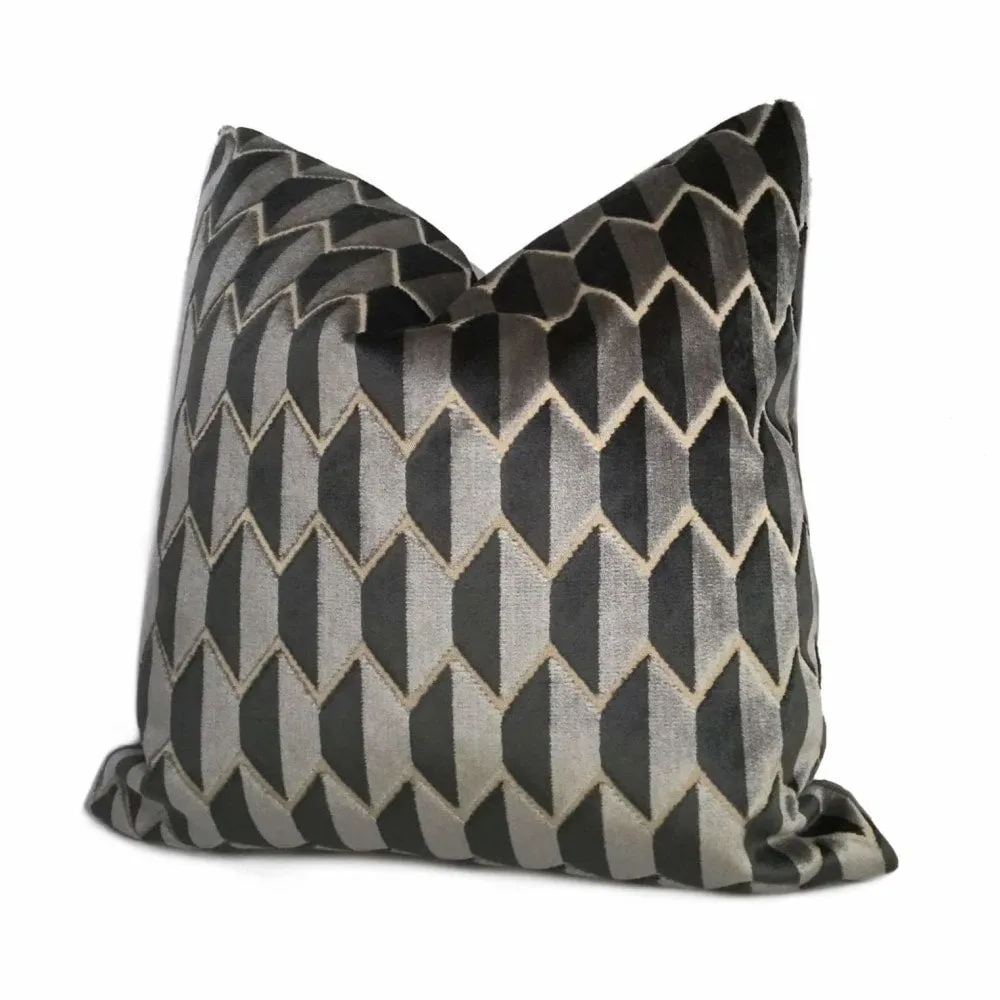 (CLEARANCE) Robert Allen Alessio Geometric Gray Black Velvet Pillow Cover