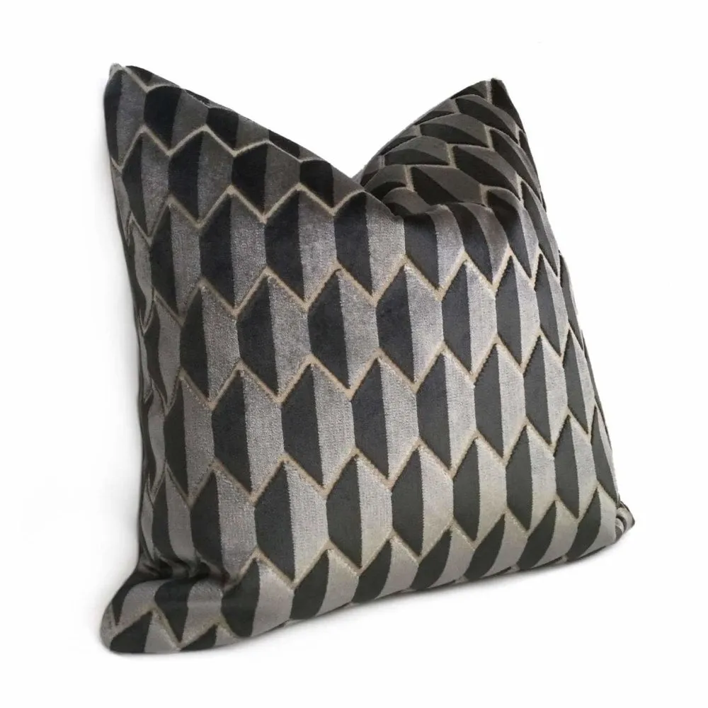 (CLEARANCE) Robert Allen Alessio Geometric Gray Black Velvet Pillow Cover