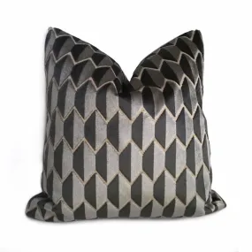 (CLEARANCE) Robert Allen Alessio Geometric Gray Black Velvet Pillow Cover