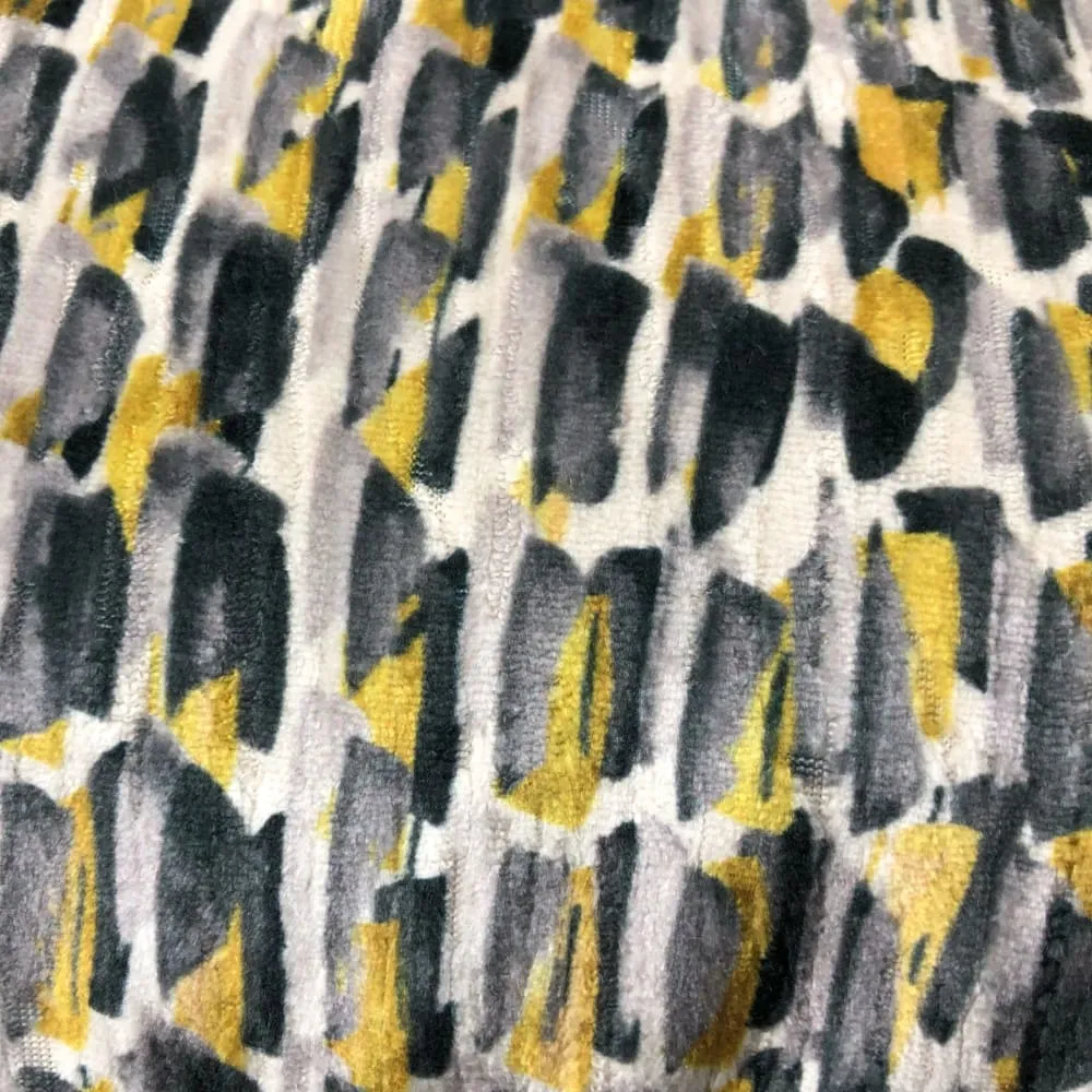 (CLEARANCE) Symon Gray Yellow Abstract Paint Dabs Velvet Pillow Cover