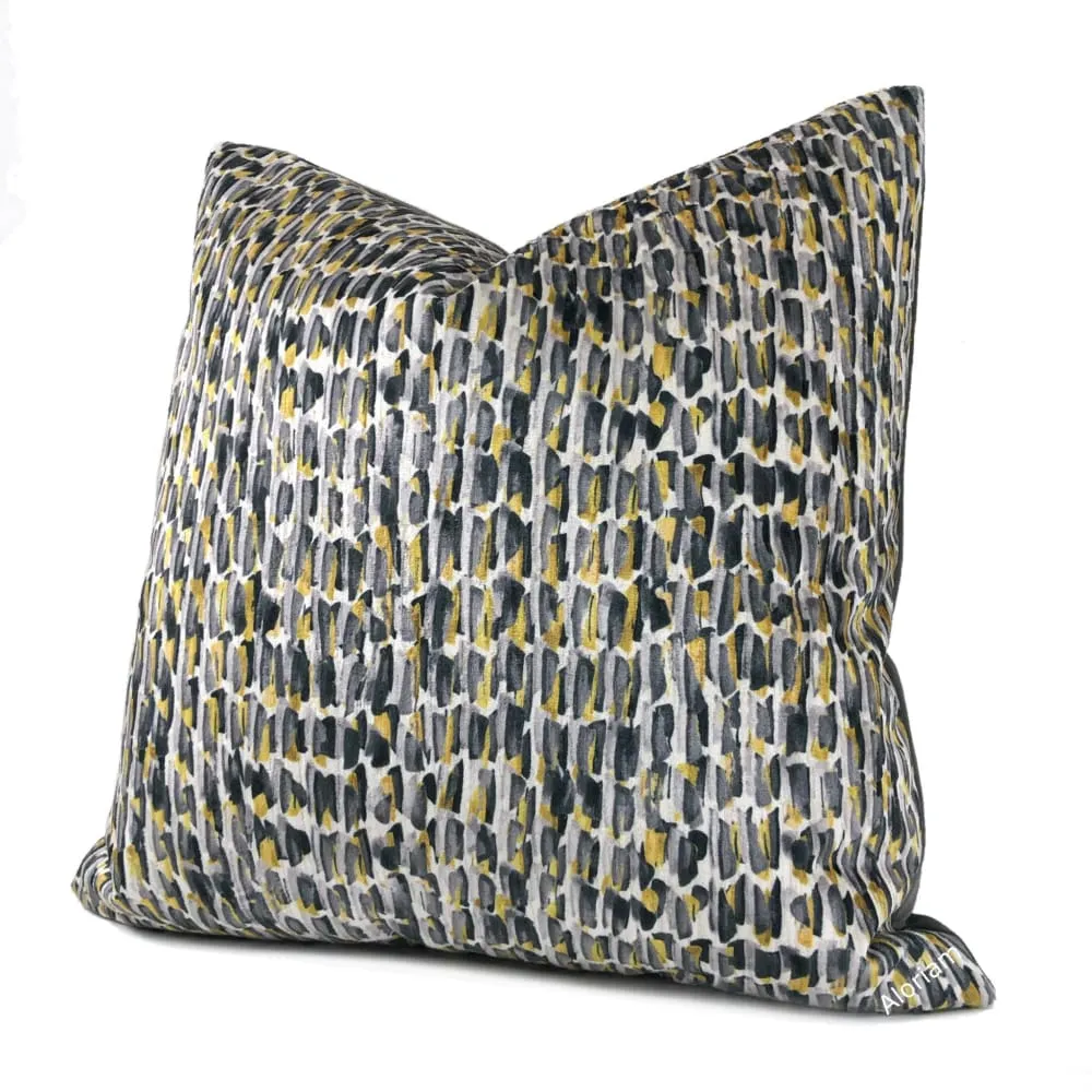 (CLEARANCE) Symon Gray Yellow Abstract Paint Dabs Velvet Pillow Cover