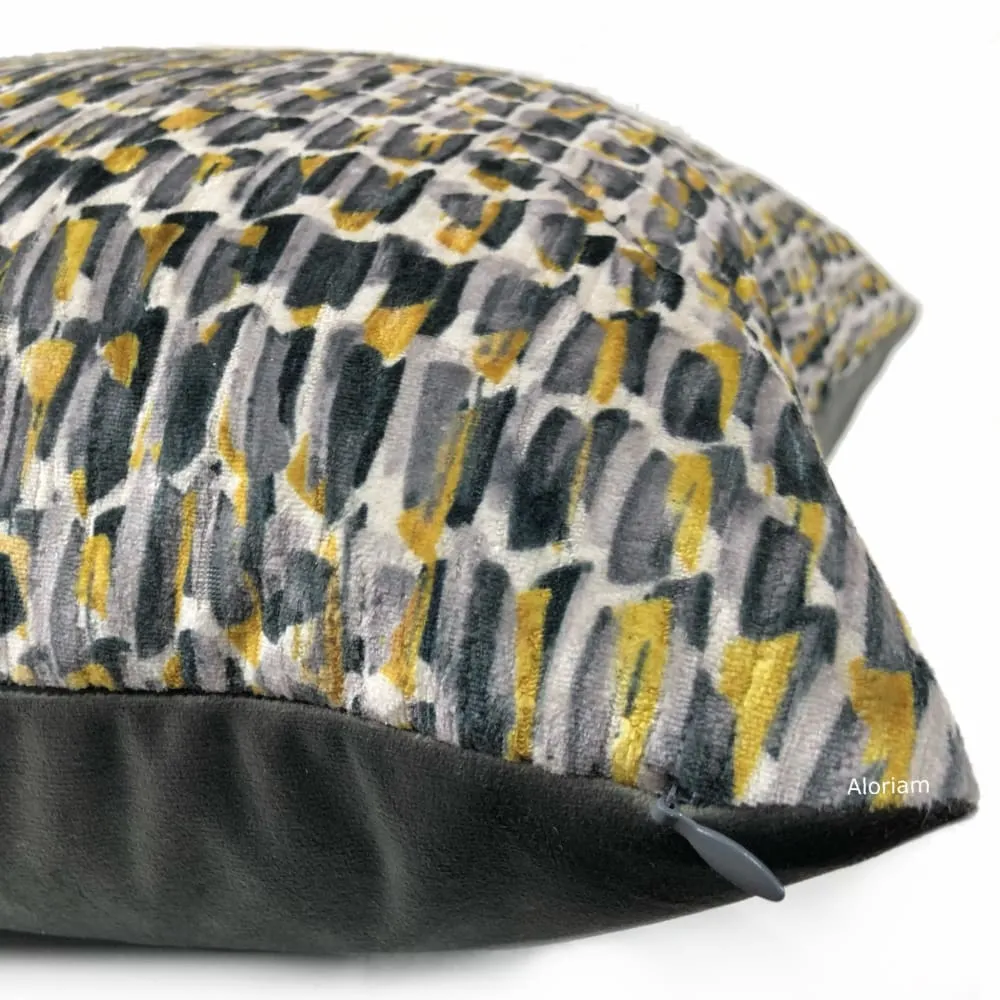 (CLEARANCE) Symon Gray Yellow Abstract Paint Dabs Velvet Pillow Cover