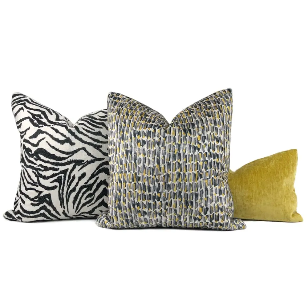 (CLEARANCE) Symon Gray Yellow Abstract Paint Dabs Velvet Pillow Cover