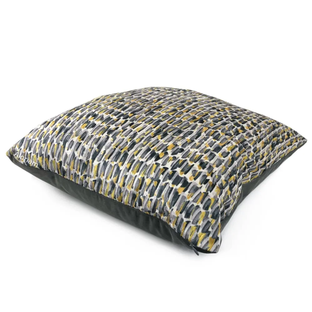 (CLEARANCE) Symon Gray Yellow Abstract Paint Dabs Velvet Pillow Cover