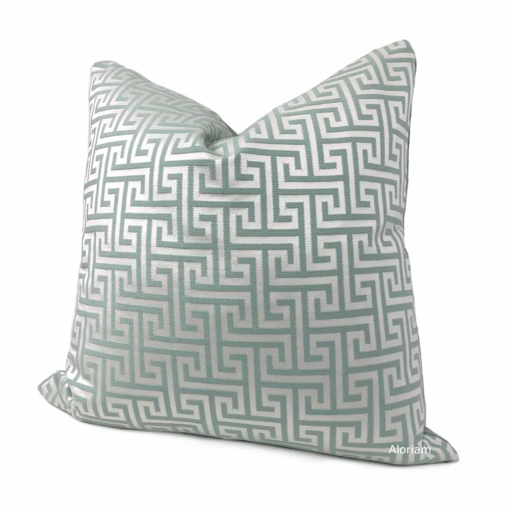 Cleo Seaglass Aqua Green Greek Key Pillow Cover