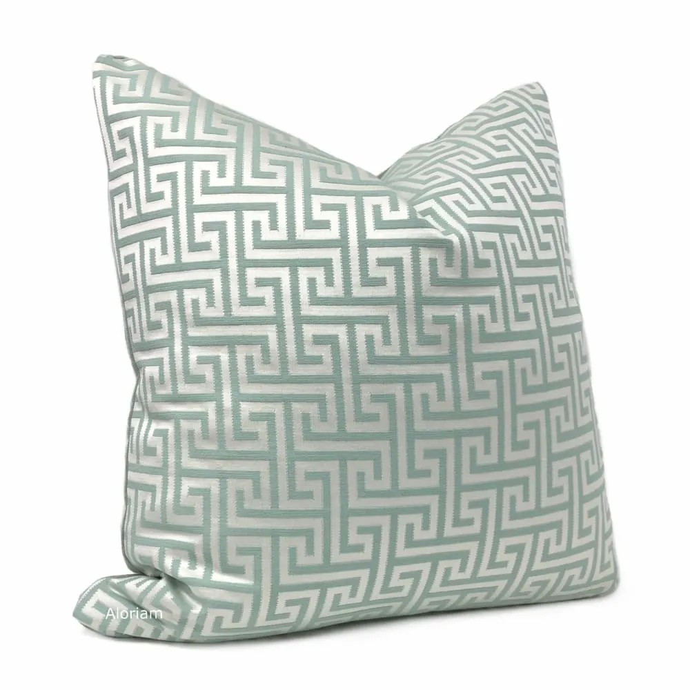 Cleo Seaglass Aqua Green Greek Key Pillow Cover