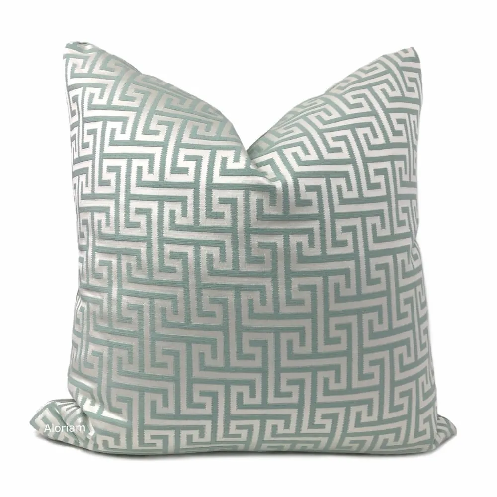 Cleo Seaglass Aqua Green Greek Key Pillow Cover