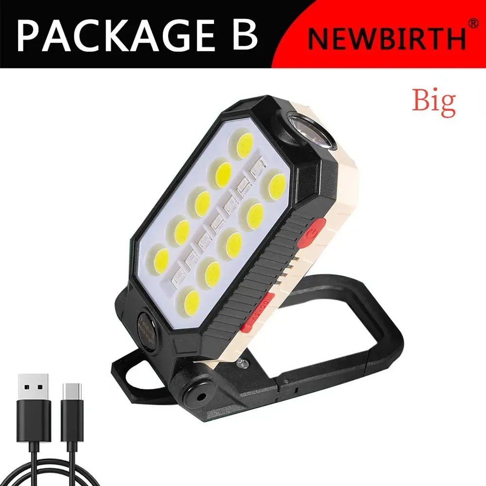 COB Work Light Portable LED Flashlight Adjustable USB Rechargeable Waterproof Camping Lantern Magnet Design With Power Display