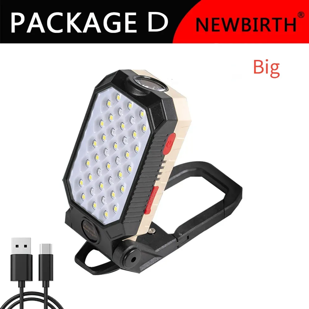 COB Work Light Portable LED Flashlight Adjustable USB Rechargeable Waterproof Camping Lantern Magnet Design With Power Display