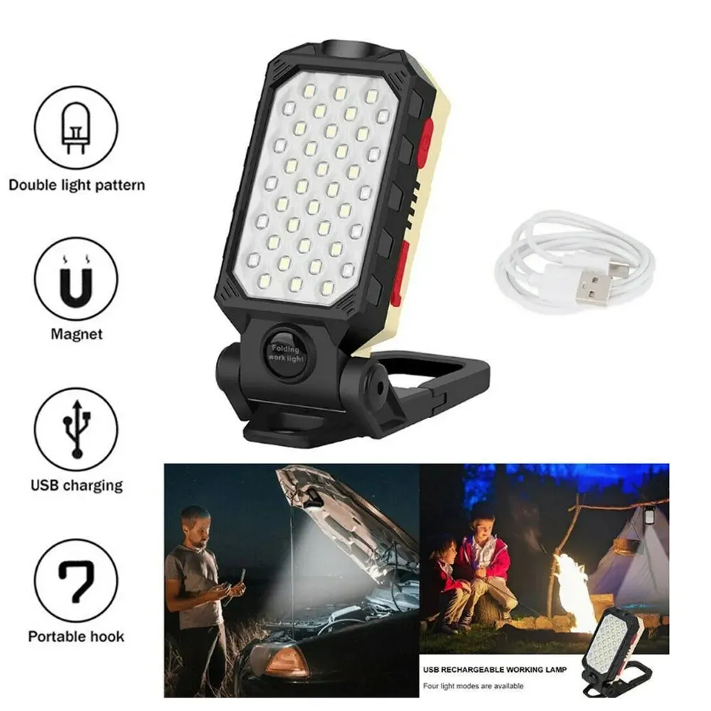 COB Work Light Portable LED Flashlight Adjustable USB Rechargeable Waterproof Camping Lantern Magnet Design With Power Display