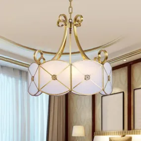 Colonial Scalloped White Glass Chandelier Pendant Light - Elegant Dining Room Suspension Lamp