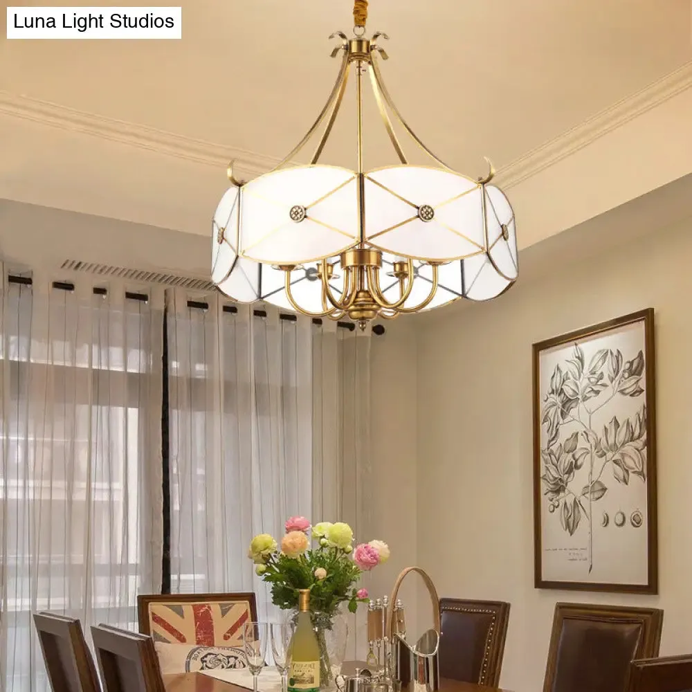 Colonial Scalloped White Glass Chandelier Pendant Light - Elegant Dining Room Suspension Lamp