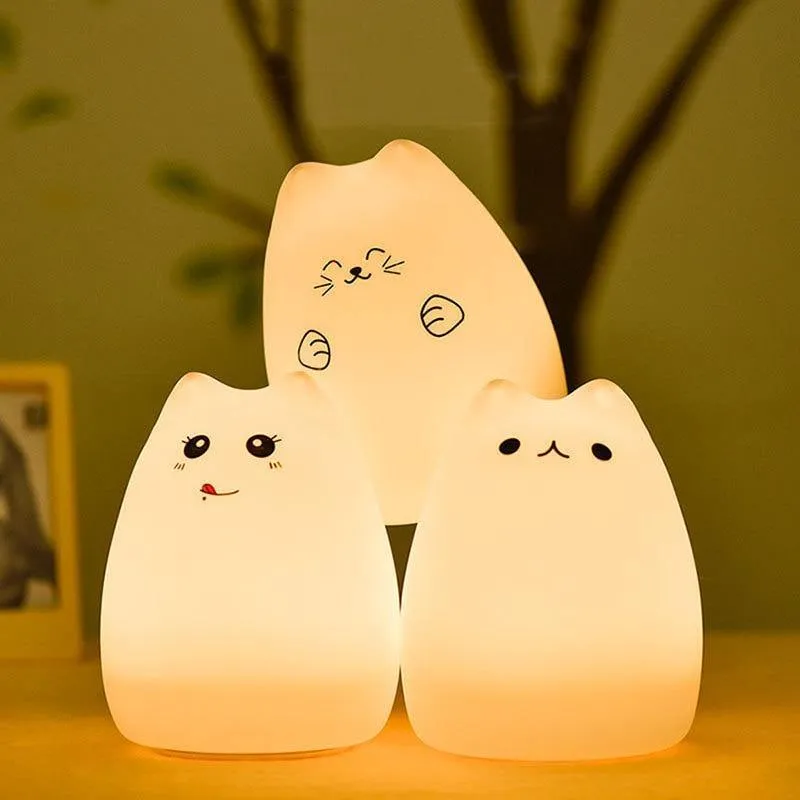 Colorful LED Silicone Touch Sensor Cat Night Lamp