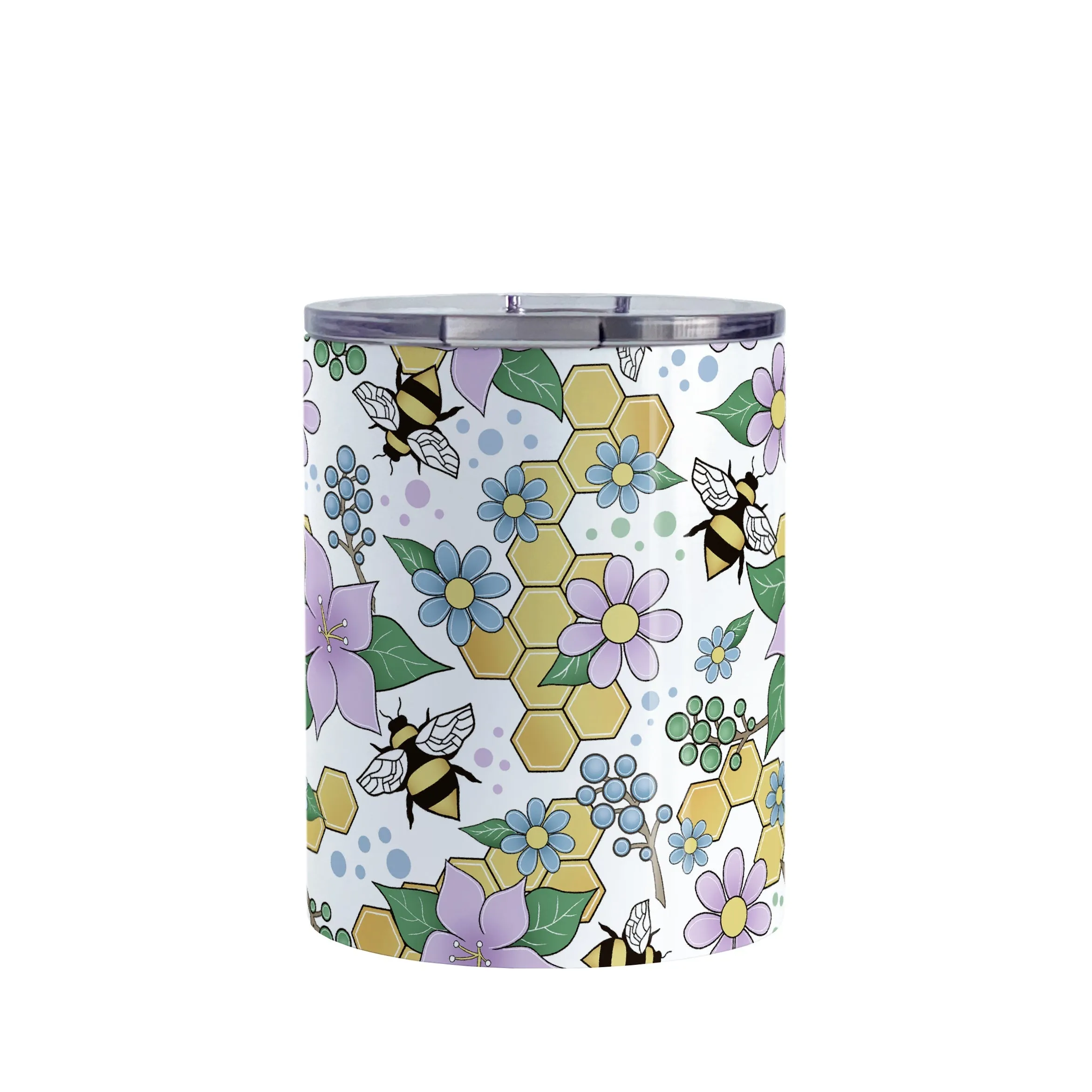 Colorful Purple Floral Bee Pattern Tumbler Cup