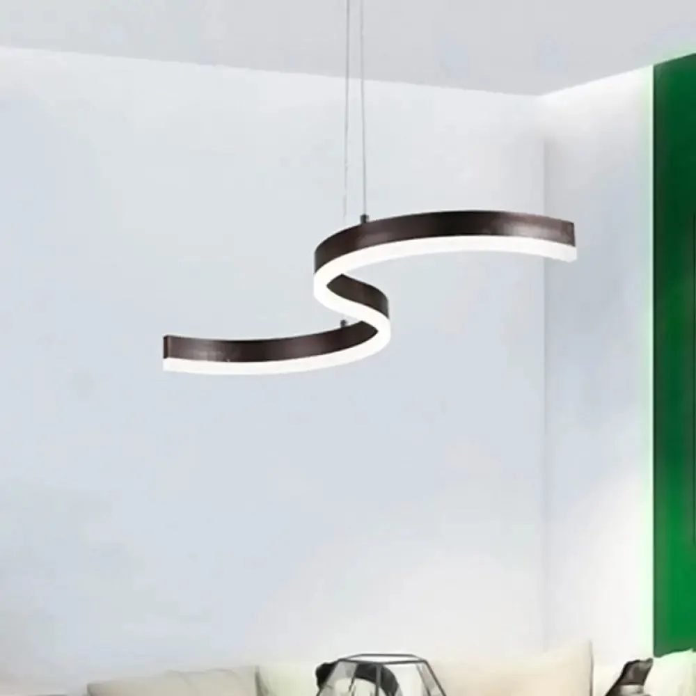 Contemporary 1-Light Chandelier - 25.5"/31.5" Wide Brown S-Shaped Pendant with Acrylic Shade in Warm/White Light