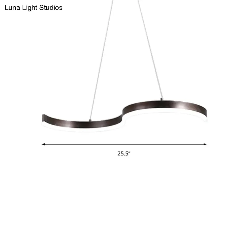 Contemporary 1-Light Chandelier - 25.5"/31.5" Wide Brown S-Shaped Pendant with Acrylic Shade in Warm/White Light