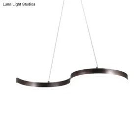 Contemporary 1-Light Chandelier - 25.5"/31.5" Wide Brown S-Shaped Pendant with Acrylic Shade in Warm/White Light