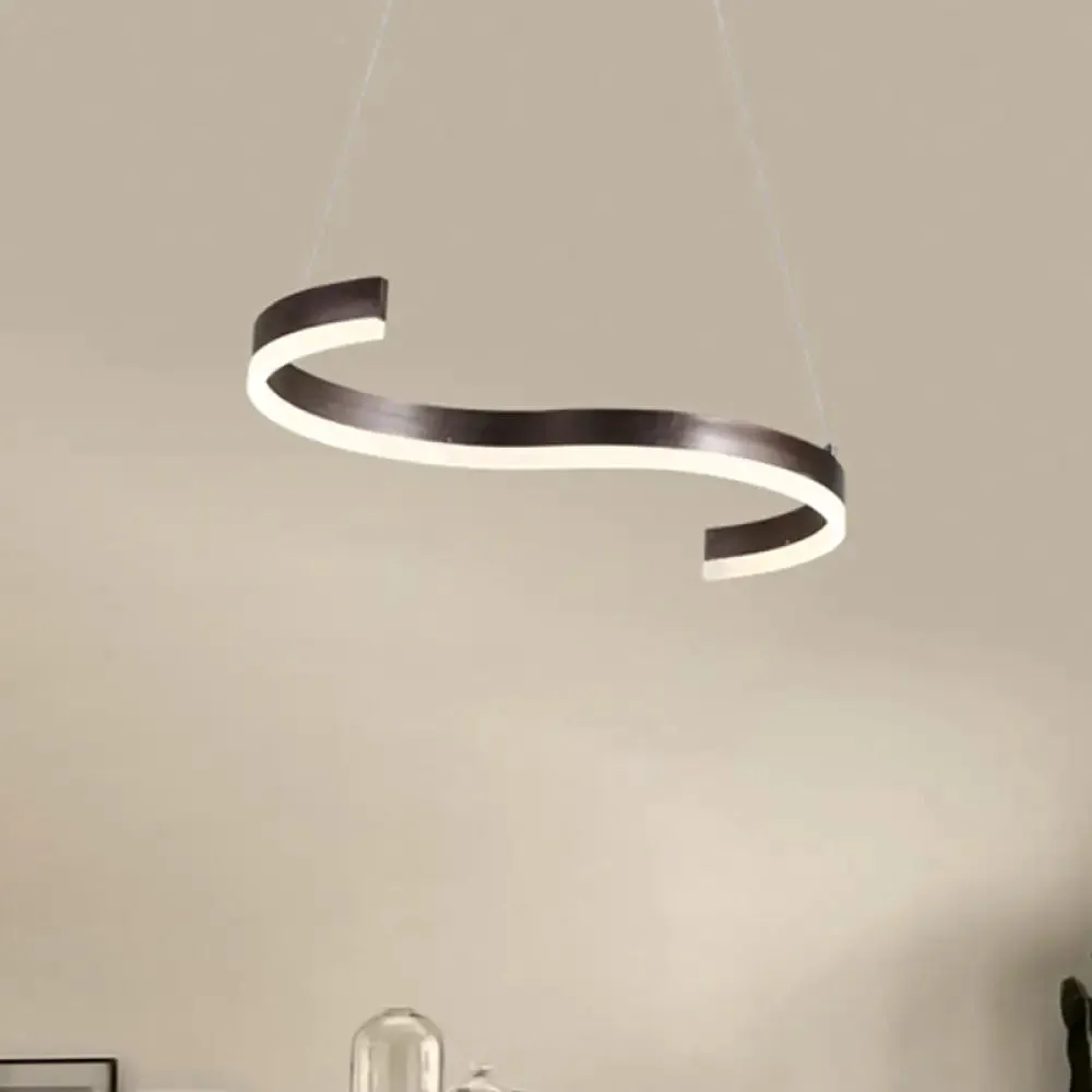 Contemporary 1-Light Chandelier - 25.5"/31.5" Wide Brown S-Shaped Pendant with Acrylic Shade in Warm/White Light