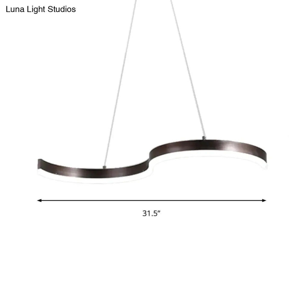 Contemporary 1-Light Chandelier - 25.5"/31.5" Wide Brown S-Shaped Pendant with Acrylic Shade in Warm/White Light