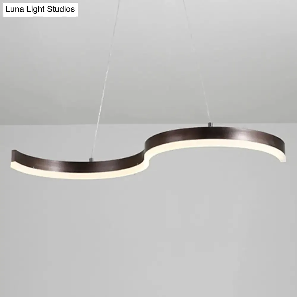 Contemporary 1-Light Chandelier - 25.5"/31.5" Wide Brown S-Shaped Pendant with Acrylic Shade in Warm/White Light