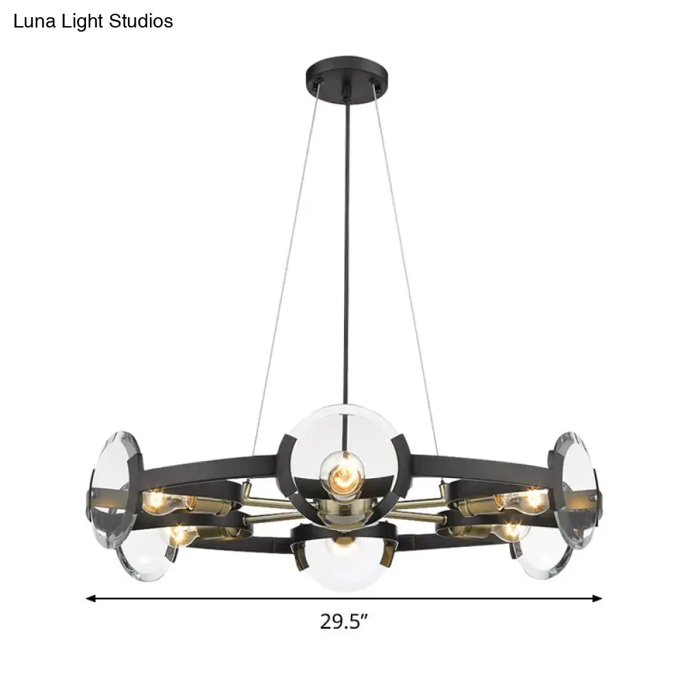 Contemporary Black Metal Circular Hanging Chandelier with 6 Suspended Heads - Stylish Lighting Fixture