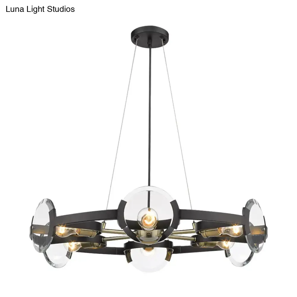 Contemporary Black Metal Circular Hanging Chandelier with 6 Suspended Heads - Stylish Lighting Fixture