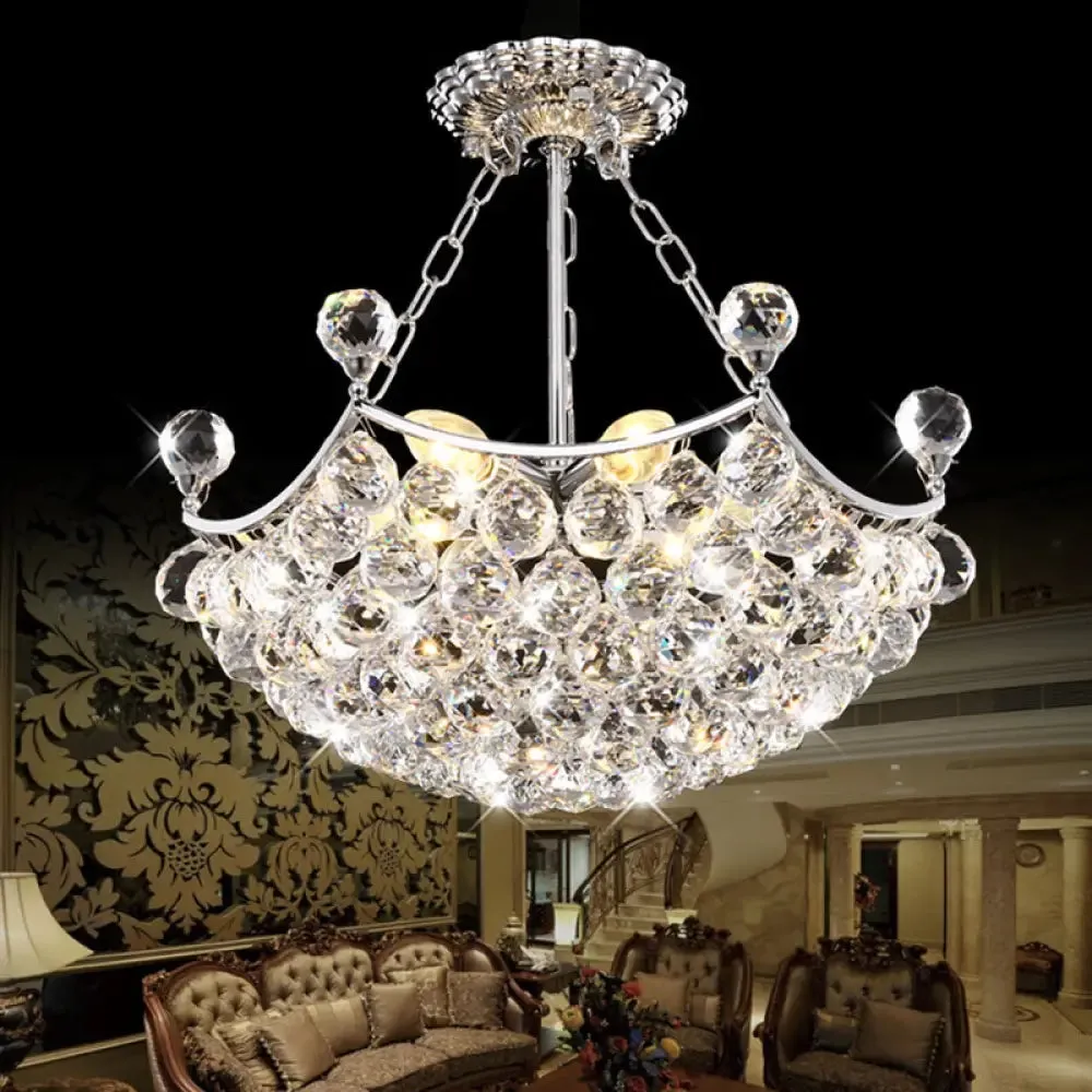 Contemporary Chrome Dome Chandelier with 12 Light Crystal Ball – Ideal for Dining Room