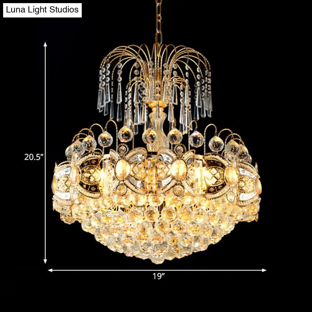 Contemporary Crystal Dome Chandelier - 10 Lights, Gold Ceiling Fixture for Dining Room