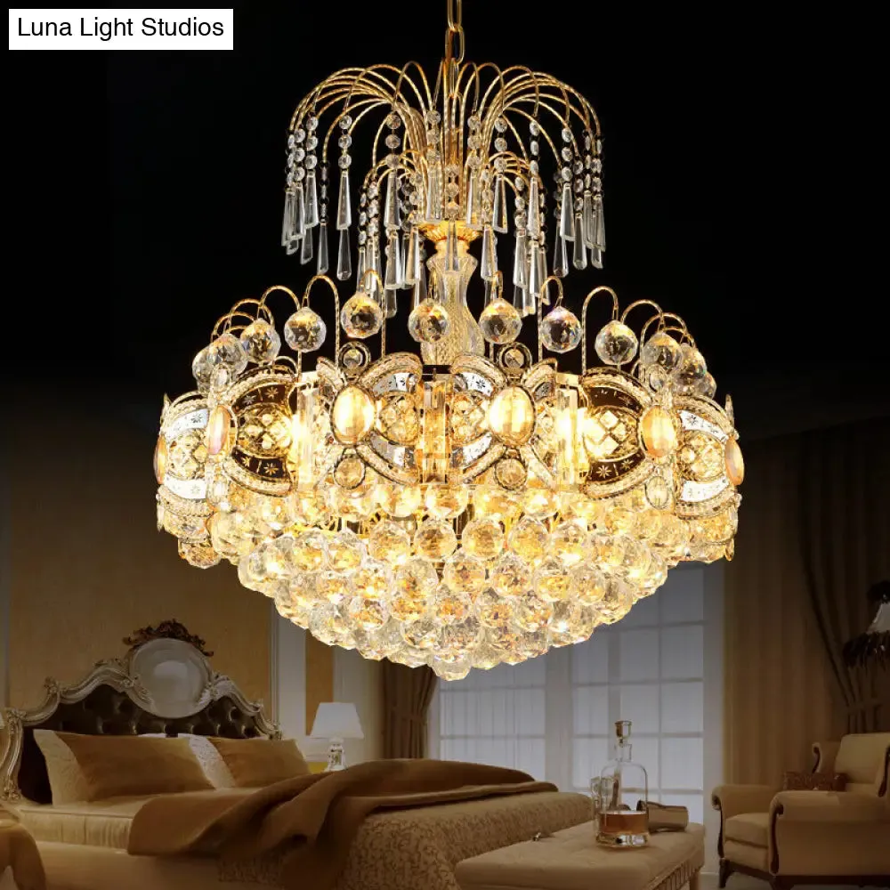 Contemporary Crystal Dome Chandelier - 10 Lights, Gold Ceiling Fixture for Dining Room