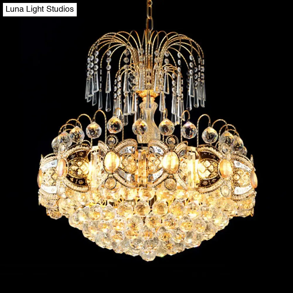 Contemporary Crystal Dome Chandelier - 10 Lights, Gold Ceiling Fixture for Dining Room