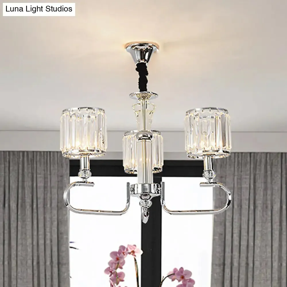 Contemporary Crystal Hanging Ceiling Light - Chrome Chandelier, 3/6 Light Options