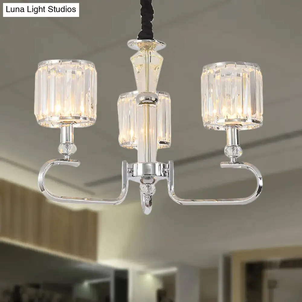 Contemporary Crystal Hanging Ceiling Light - Chrome Chandelier, 3/6 Light Options