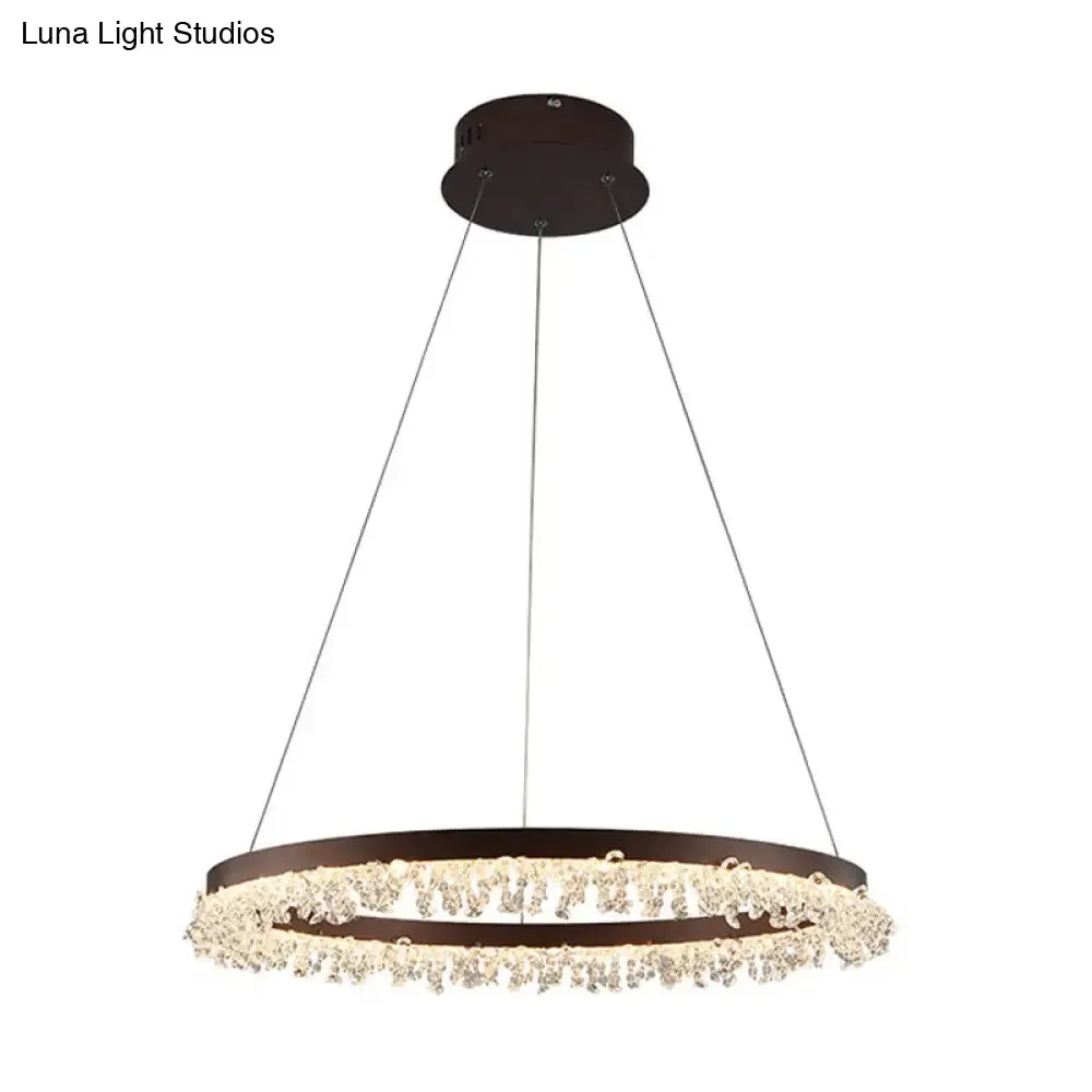 Contemporary Crystal LED Chandelier Light: Brown Round Hanging Lamp, Natural Light for Bedroom - 16"/23.5"/31.5" Wide