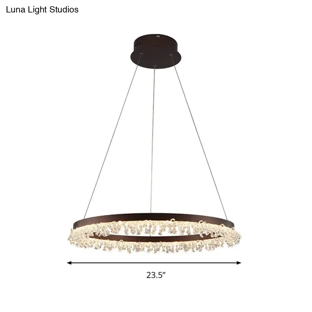 Contemporary Crystal LED Chandelier Light: Brown Round Hanging Lamp, Natural Light for Bedroom - 16"/23.5"/31.5" Wide