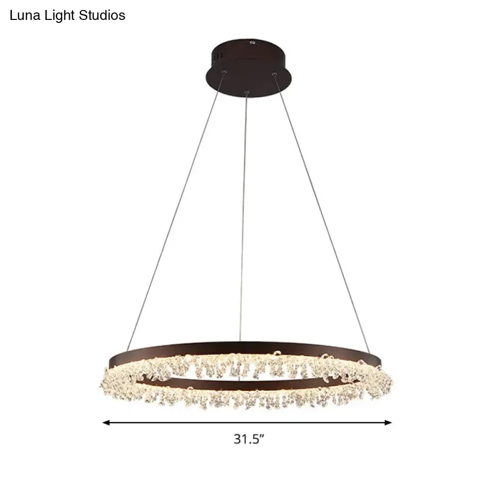 Contemporary Crystal LED Chandelier Light: Brown Round Hanging Lamp, Natural Light for Bedroom - 16"/23.5"/31.5" Wide