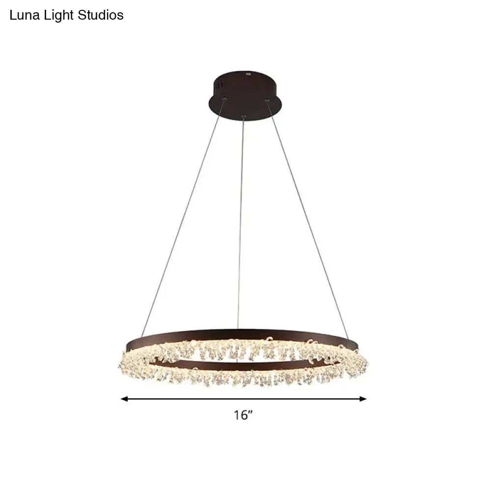 Contemporary Crystal LED Chandelier Light: Brown Round Hanging Lamp, Natural Light for Bedroom - 16"/23.5"/31.5" Wide