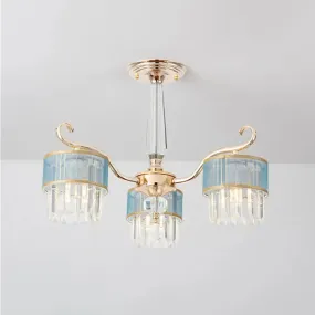 Contemporary Crystal Prisms Gold Cylinder Chandelier - 3 Lights - Pendant Ceiling Fixture