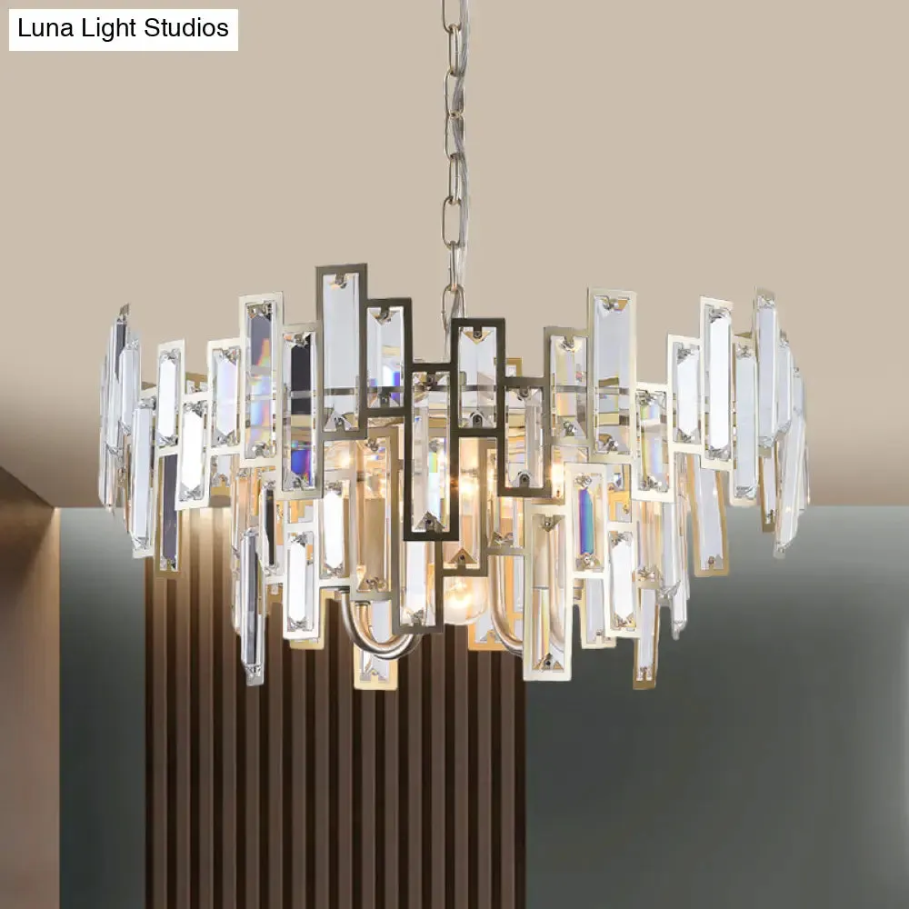 Contemporary Gold/Black Round Bedroom Suspension Light with 6 Crystal Block Bulbs