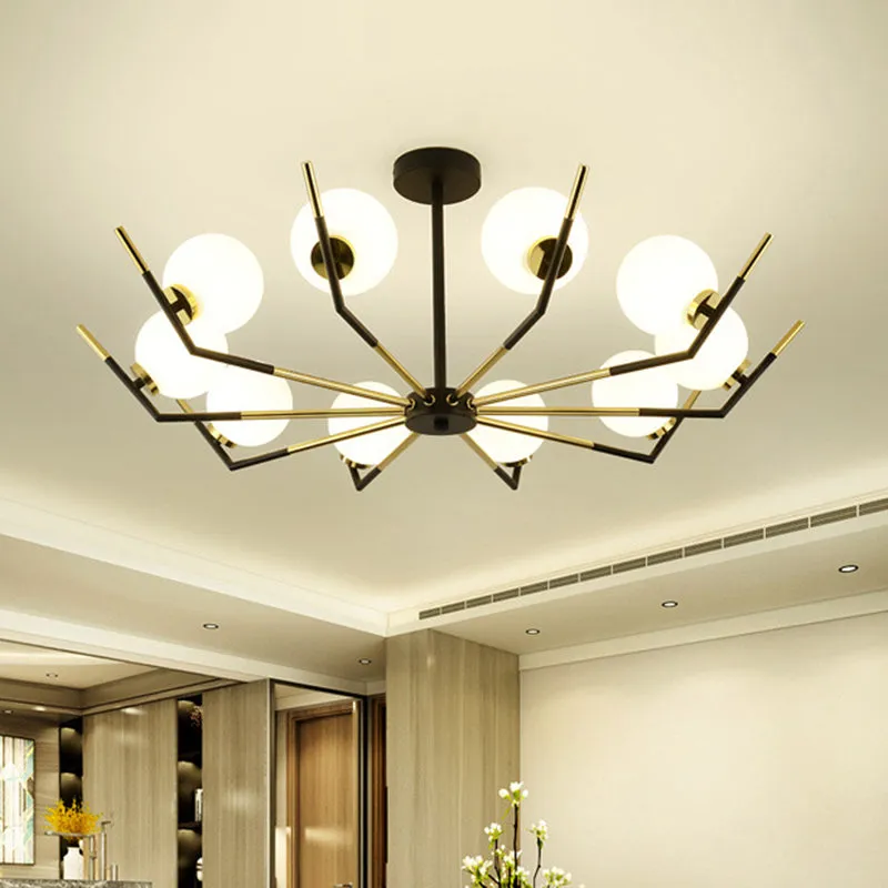 Contemporary Iron Claw Chandelier with White Glass Shade - 6/8/10 Lights Pendant