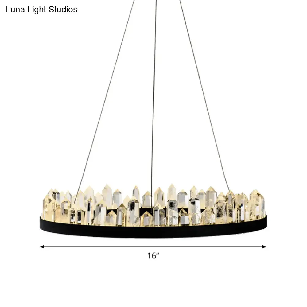 Contemporary LED Crystal Pendant Chandelier - Black Hanging Ceiling Light for Living Room - Warm/White Light