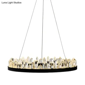 Contemporary LED Crystal Pendant Chandelier - Black Hanging Ceiling Light for Living Room - Warm/White Light