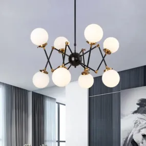 Contemporary Metal Abstract Pendant Chandelier with Orb Shade - 8 Lights for Dining Room