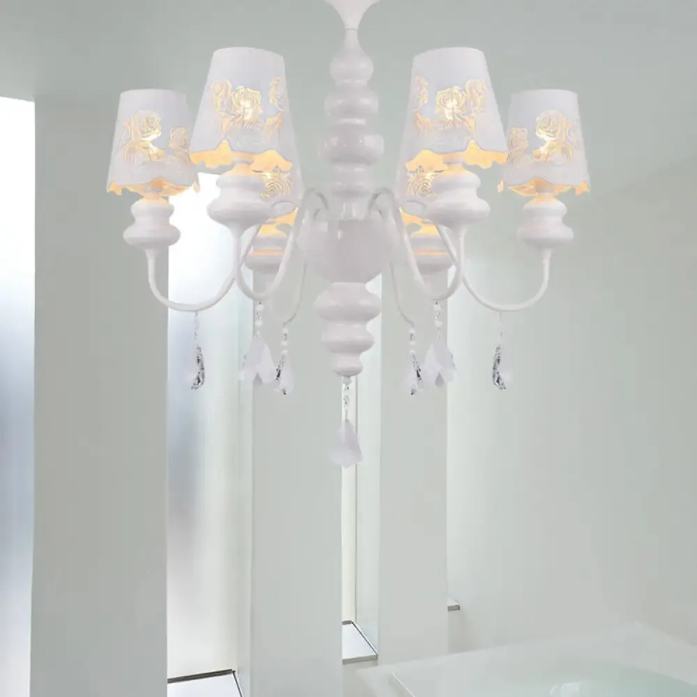 Contemporary Metal Cone Chandelier with Clear Crystal White Pendant Light