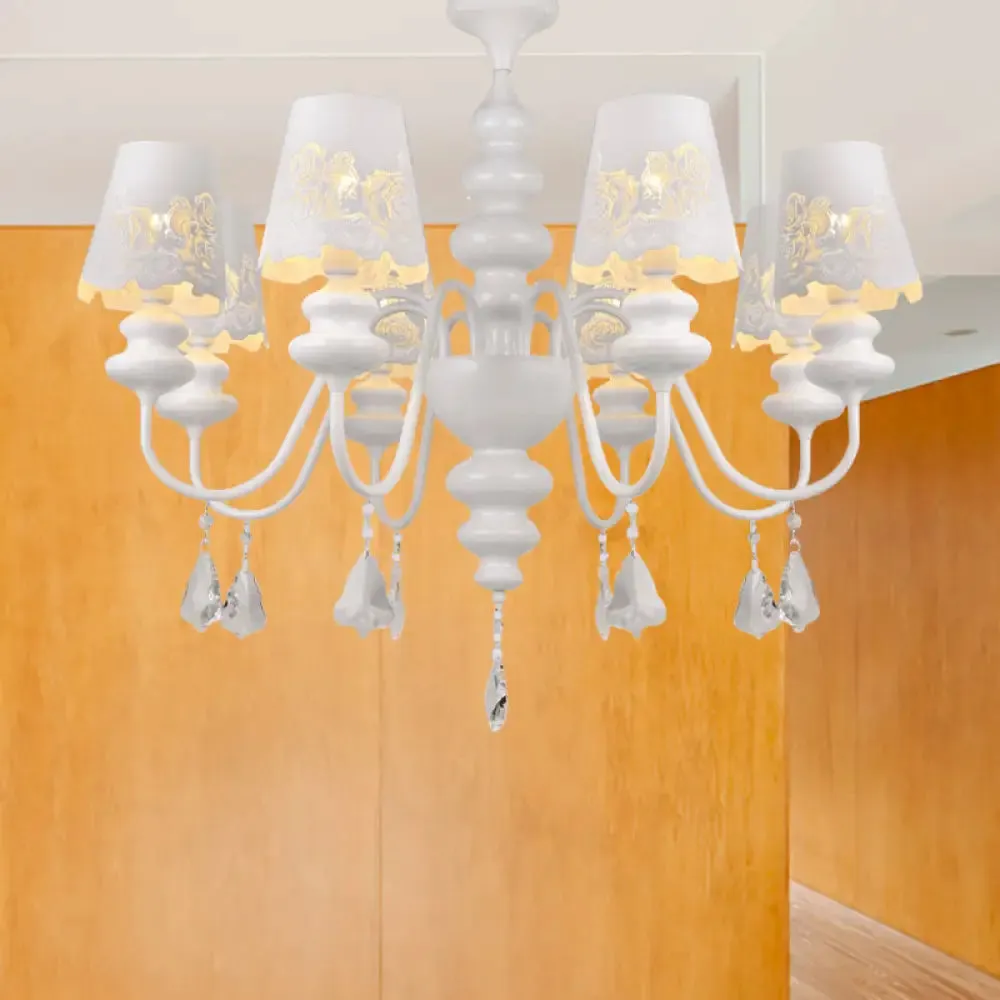 Contemporary Metal Cone Chandelier with Clear Crystal White Pendant Light