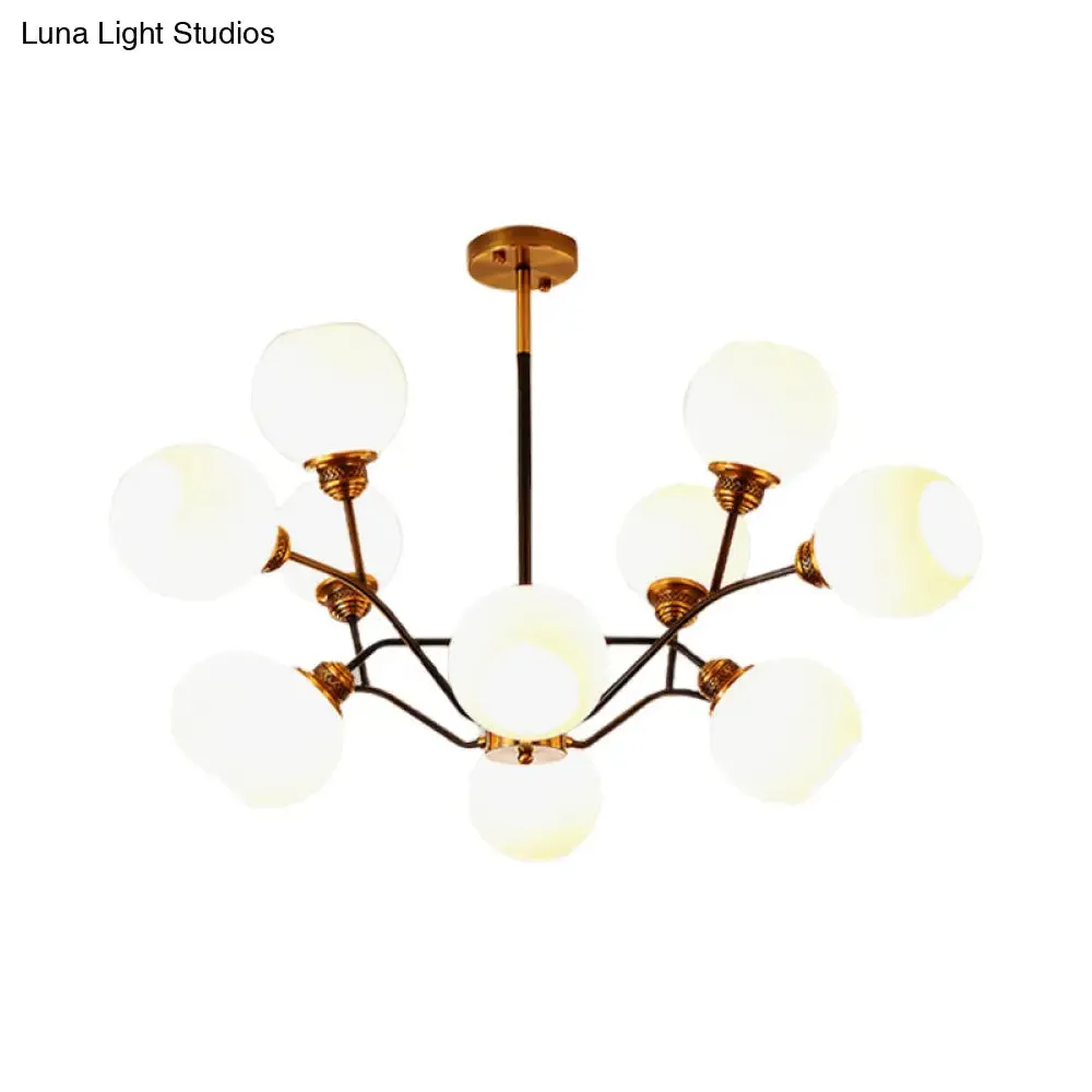 Contemporary Milk Glass Pendant Chandelier with Gold Branch Design - 9/12/15 Lights