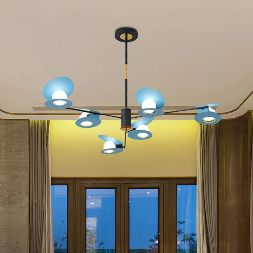 Contemporary Mussel-Shaped Ceiling Chandelier: 6/8-Bulb Living Room Suspension Lamp in Blue/Black & Gold