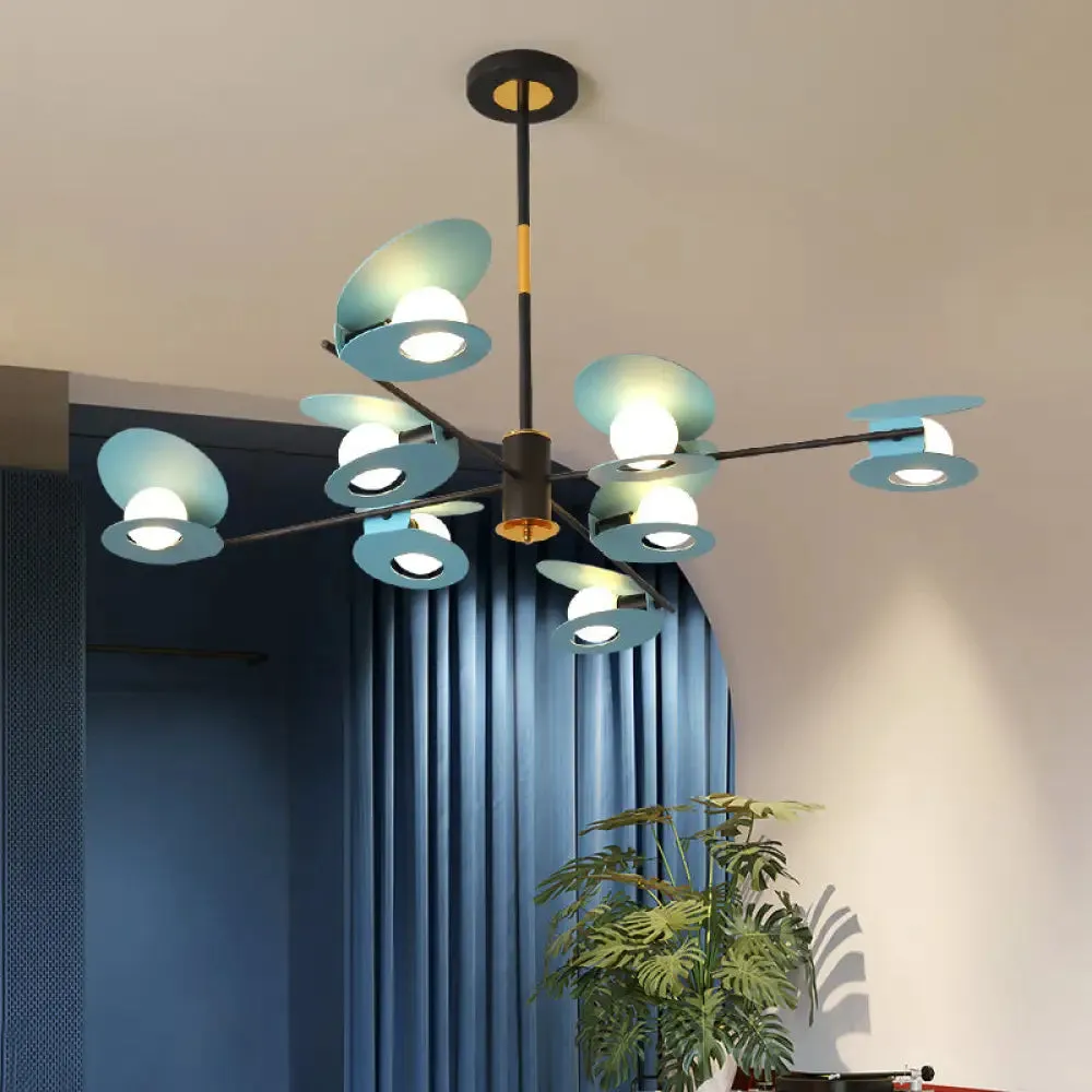 Contemporary Mussel-Shaped Ceiling Chandelier: 6/8-Bulb Living Room Suspension Lamp in Blue/Black & Gold