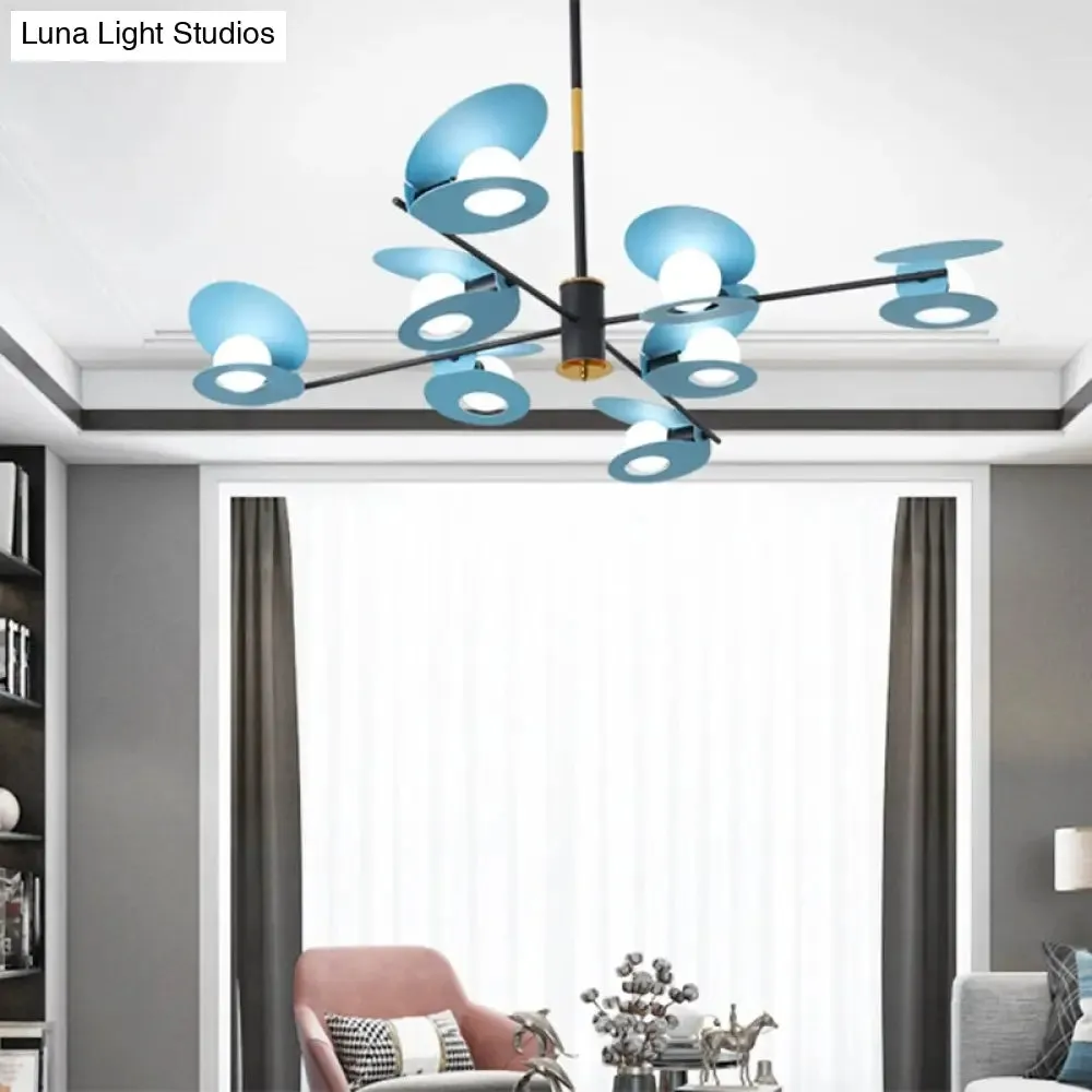 Contemporary Mussel-Shaped Ceiling Chandelier: 6/8-Bulb Living Room Suspension Lamp in Blue/Black & Gold